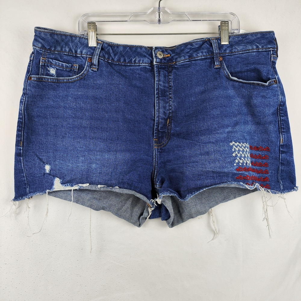 Old Navy Denim Shorts Womens 22 High Rise Cutoff Distressed Raw Hem Patriotic